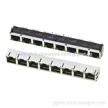 Tab Up 1*8 Port RJ45 Connectors, Shielded with Spring, LED, R/A Type, Round Pin